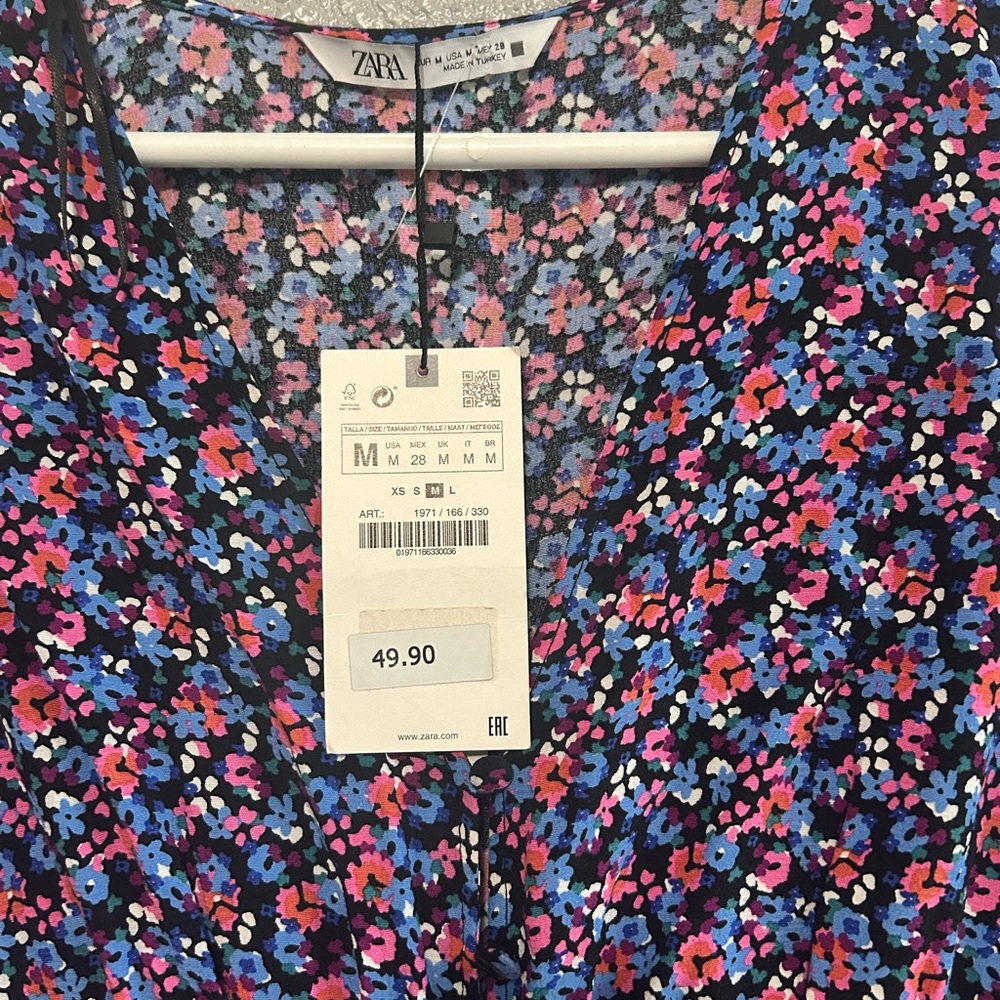 Zara Multicolor Floral V-Neck Dress